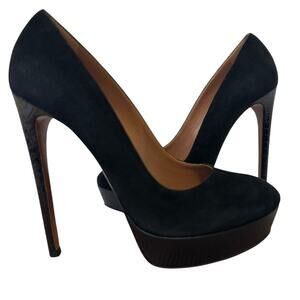 Alaïa Suede Stiletto Pumps Black size EU 38.5 Croc Leather Platform